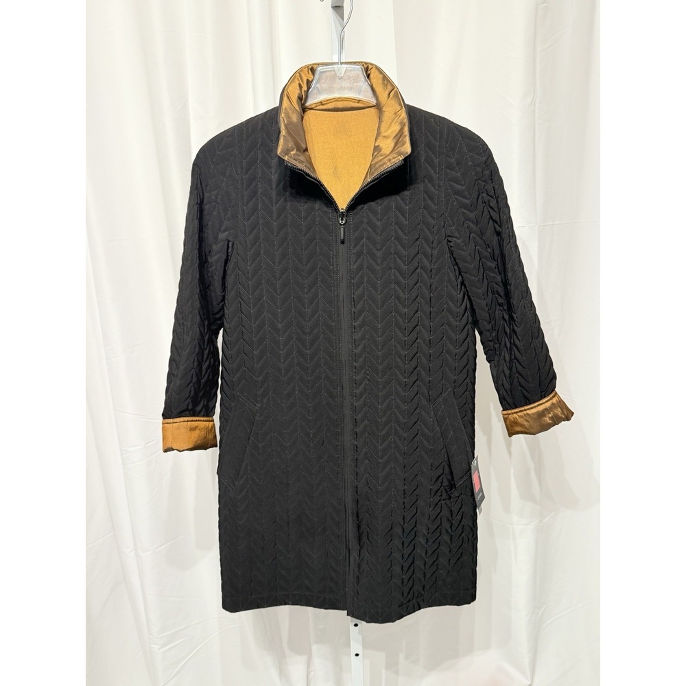J GALLERY Reversible Jacket BLACK/BRONZE METALLIC Quilted Trench Rain XS NWT - Picture 1 of 12